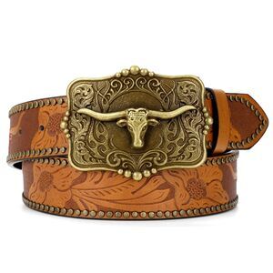 2246 Women Western Leather Belt, Cowboy Cowgirl Belt For Jeans Pants Longhorn